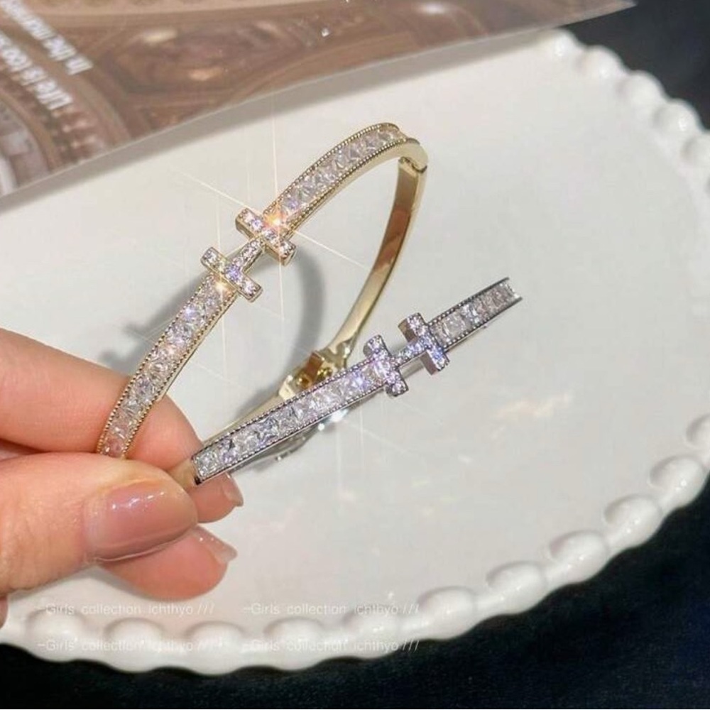Silver Plated Stainless Steel CZ Bangle Bracelet | Sparkling Statement Jewelry H - Picture 5 of 5